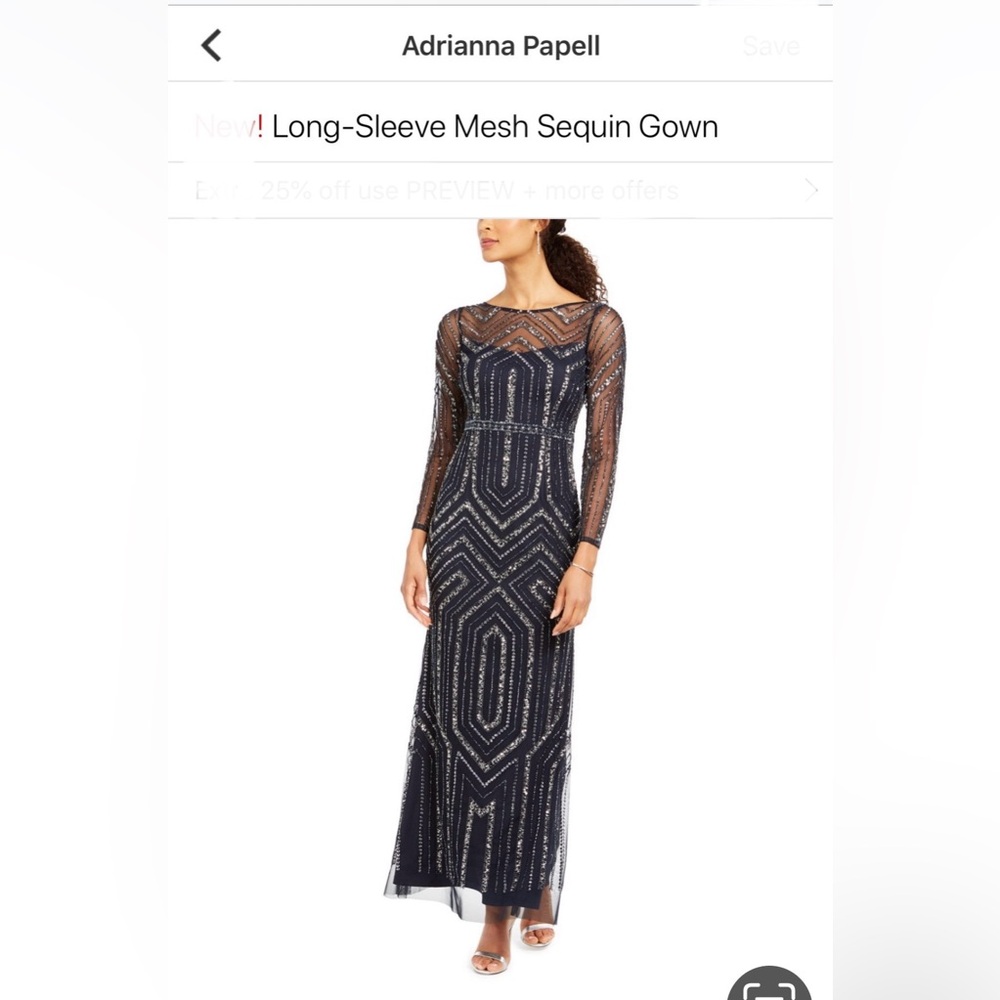 Adrianna Papell Geometric sequin embellished Midnight Navy blue evening dress